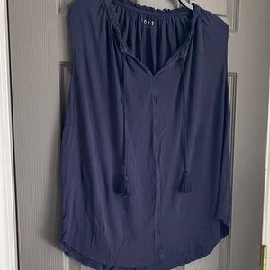 LOFT Dark Blue Sleeveless Blouse with Tassels